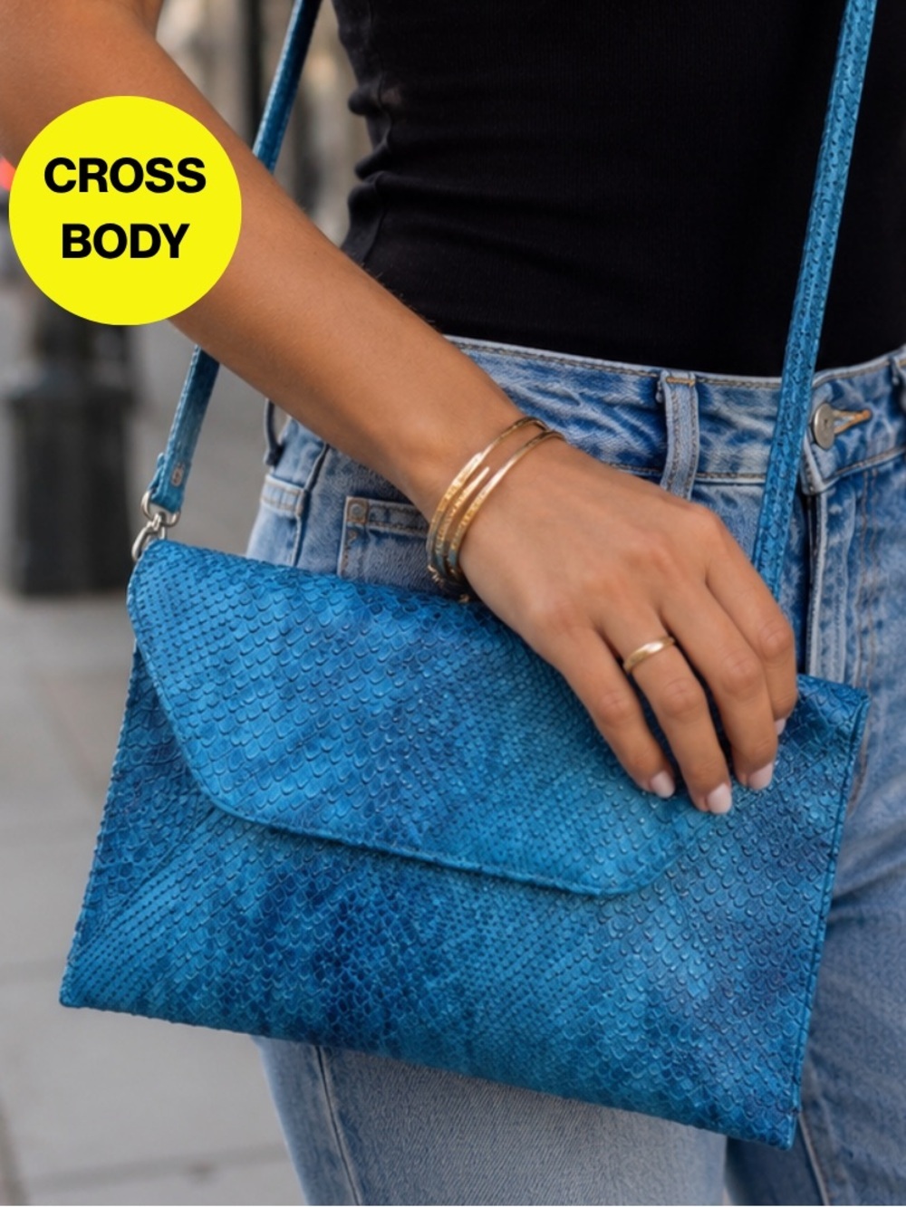 2/for $20 🪩 NEW Clutch & Crossbody Bag in Blue Teal, Faux Snakeskin - 6x12”